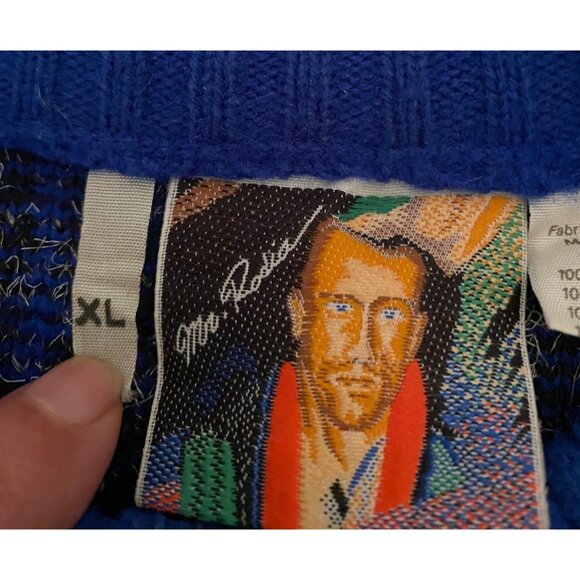Vintage Mr. Rodia Blue & Black Wool Sweater XL - Picture 3 of 7